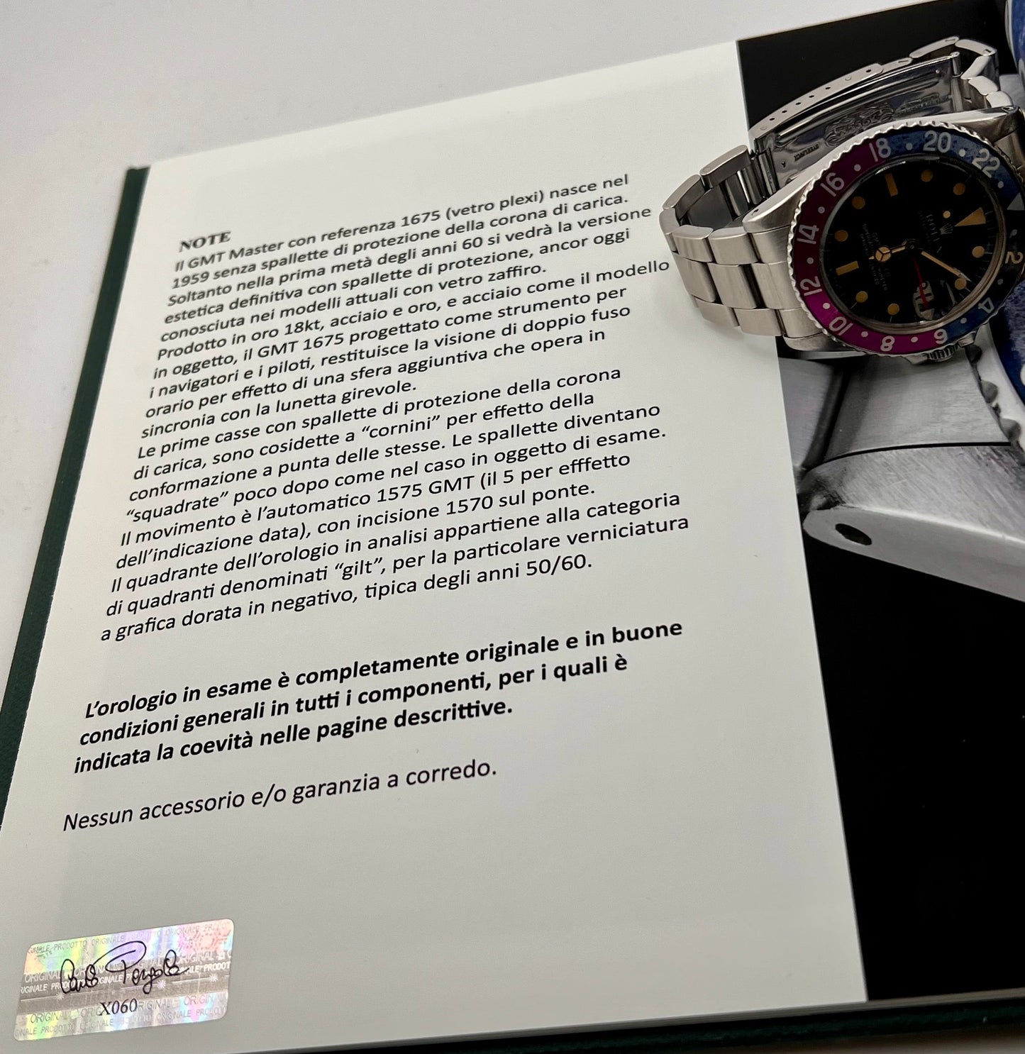 Rolex GMT-Master 1675 Gilt Dial 1967 ''Fucsia Bezel'' only watch solo orologio + Expertise