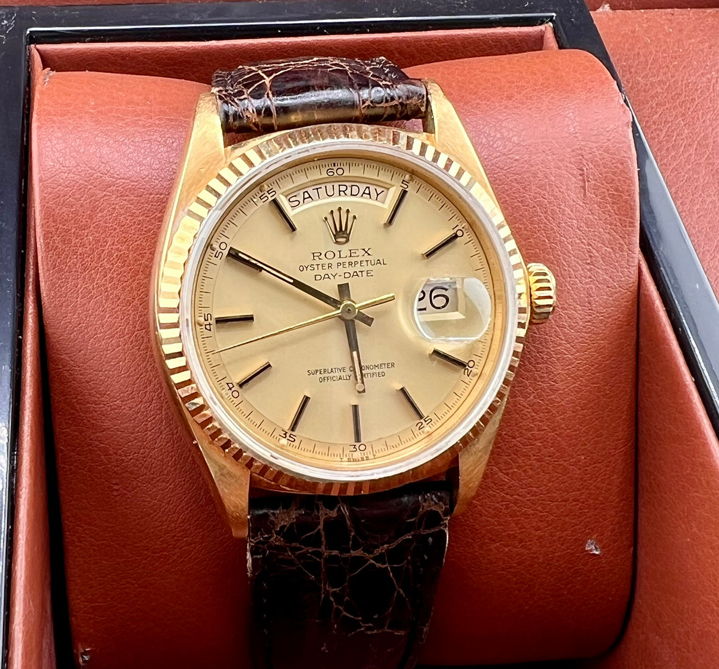 Rolex Day-Date 36mm 1803 Champagne Dial 1977 (Vetro zaffiro) solo orologio
