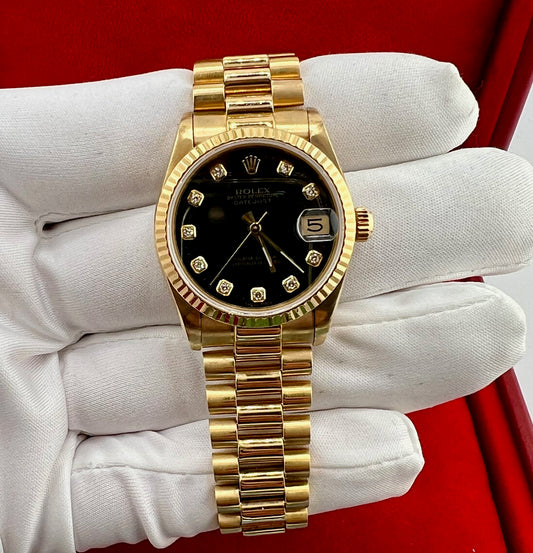 Rolex Datejust 31mm 68278 Boy president black dial diamond index 1983 non paper rolex