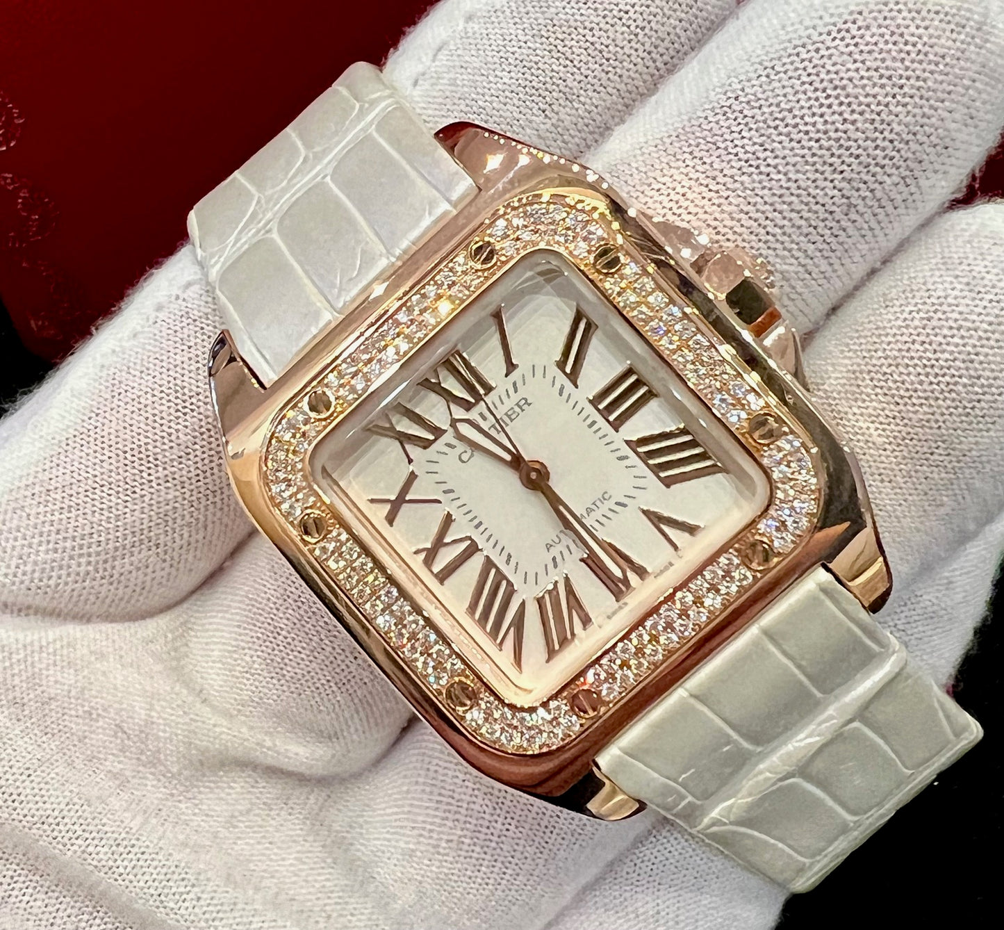 Cartier Santos 100 2879 NOS NEW diamond bezel factory