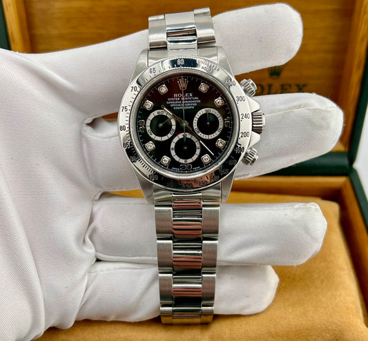 Rolex Daytona Zenith 16520 Black Diamond Index (16519) Box&Paper