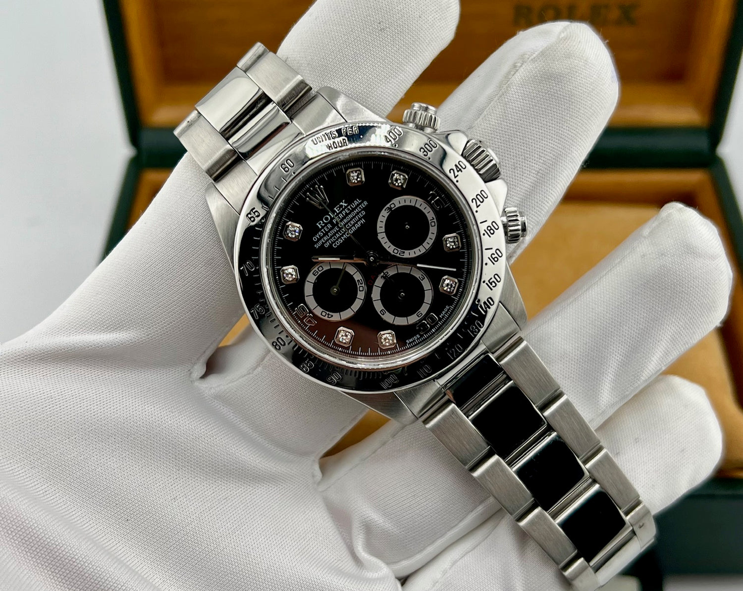 Rolex Daytona Zenith 16520 Black Diamond Index (16519) Box&Paper