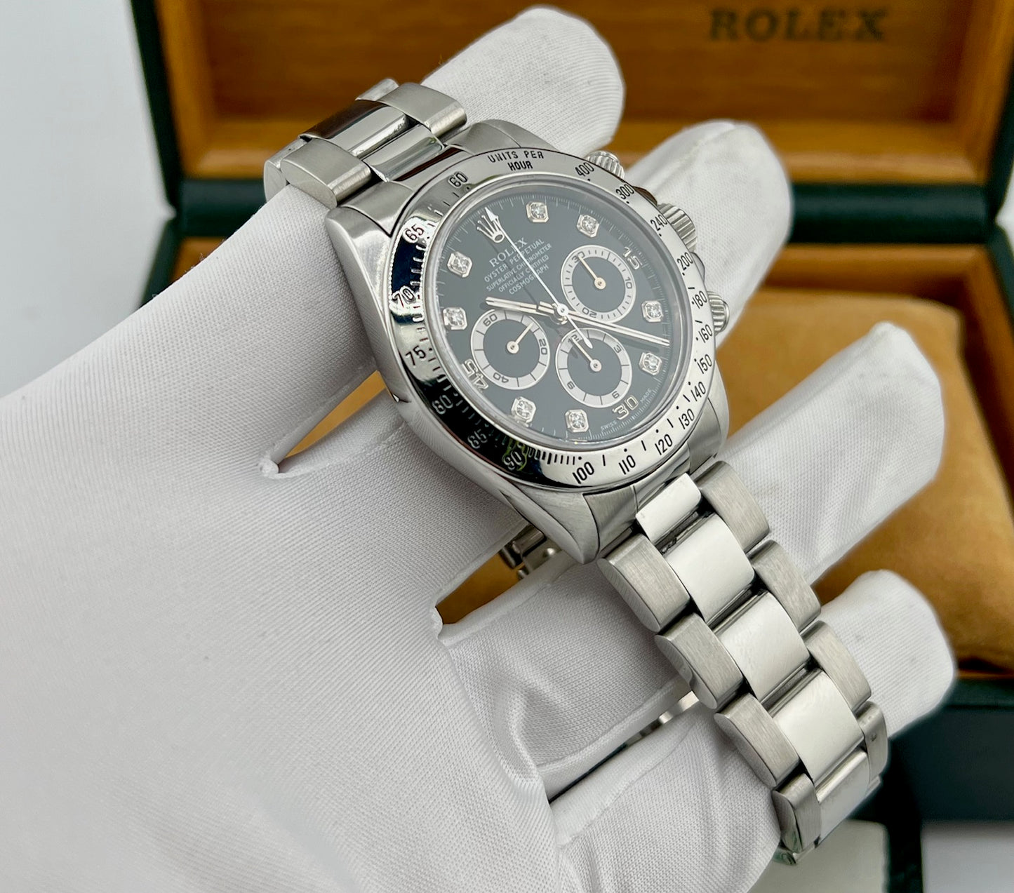 Rolex Daytona Zenith 16520 Black Diamond Index (16519) Box&Paper
