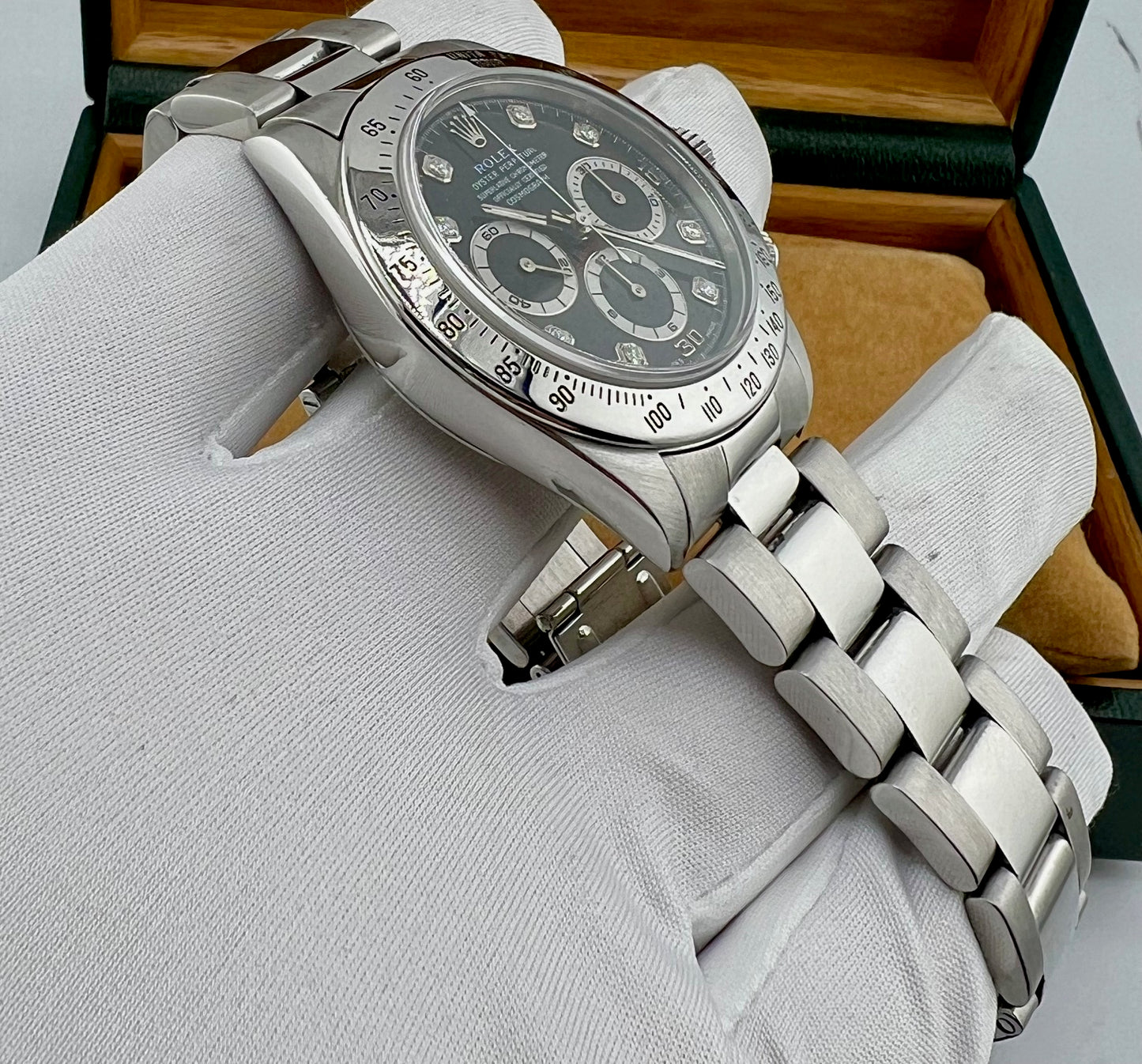 Rolex Daytona Zenith 16520 Black Diamond Index (16519) Box&Paper