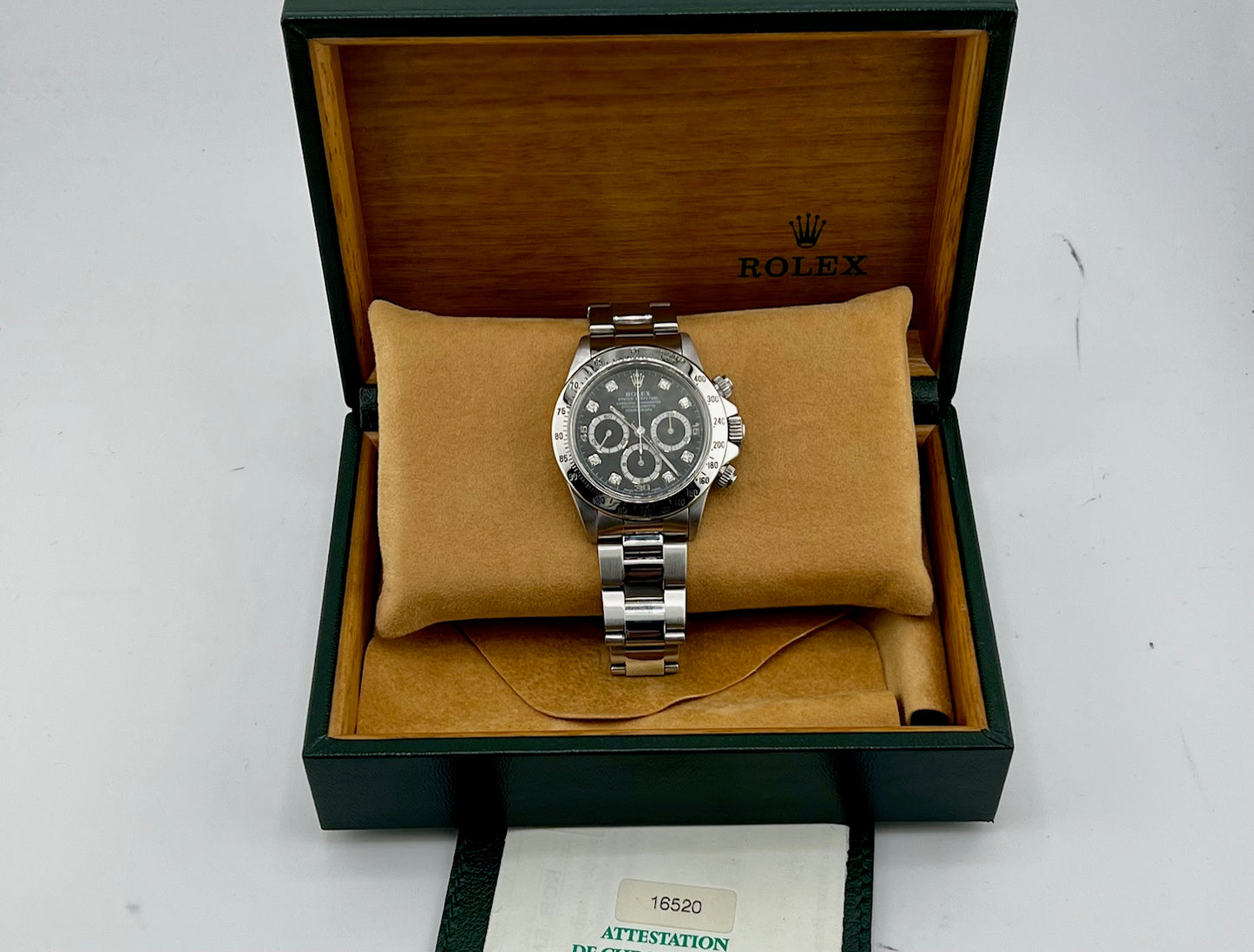 Rolex Daytona Zenith 16520 Black Diamond Index (16519) Box&Paper