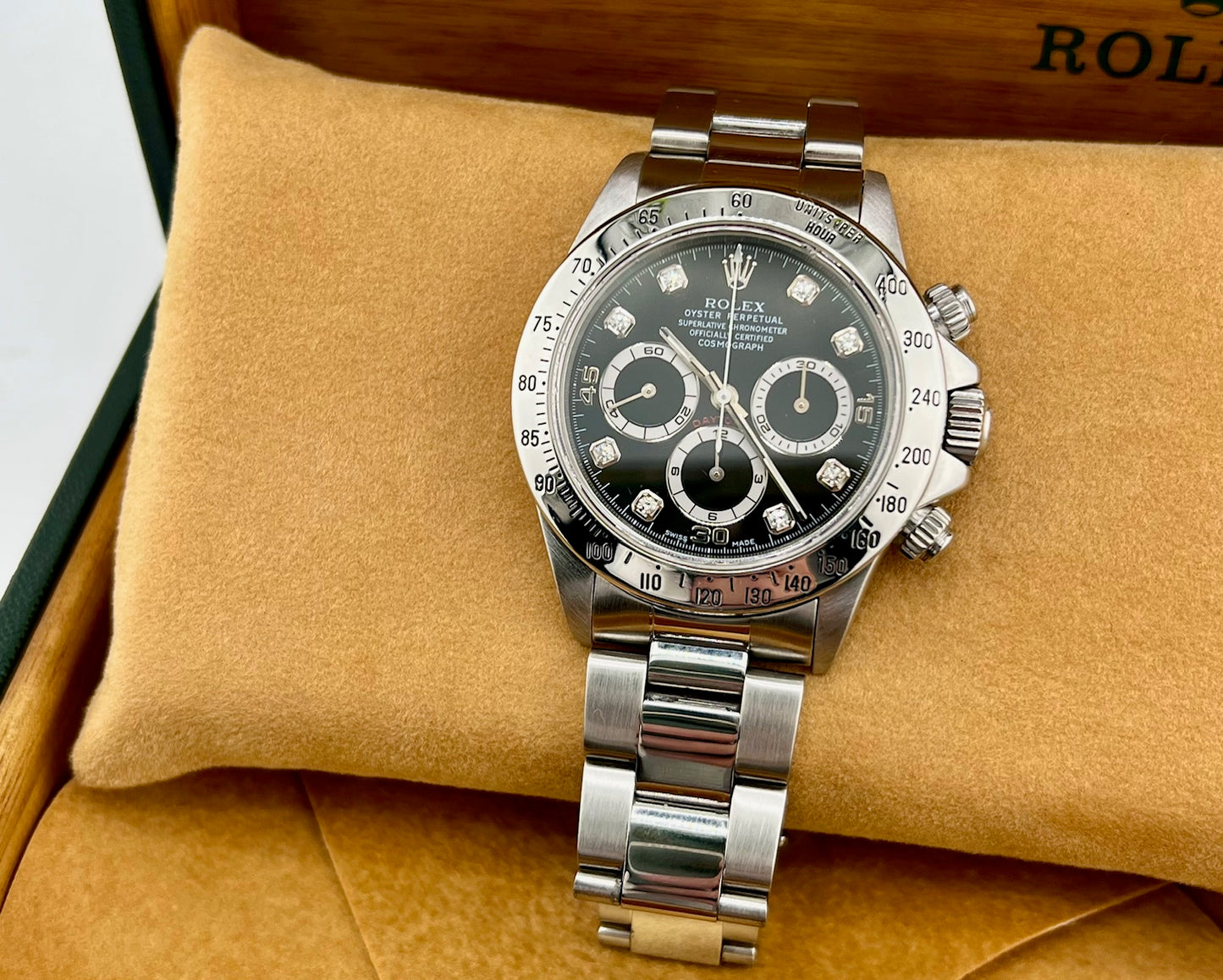 Rolex Daytona Zenith 16520 Black Diamond Index (16519) Box&Paper