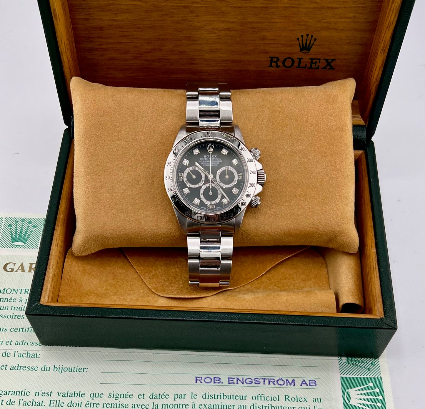 Rolex Daytona Zenith 16520 Black Diamond Index (16519) Box&Paper