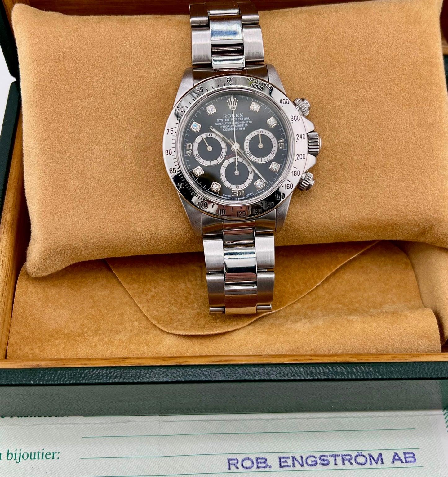 Rolex Daytona Zenith 16520 Black Diamond Index (16519) Box&Paper