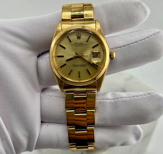 Rolex Oyster Perpetual Date 34mm 1500 Yellow Gold Plexy 1966 only watch