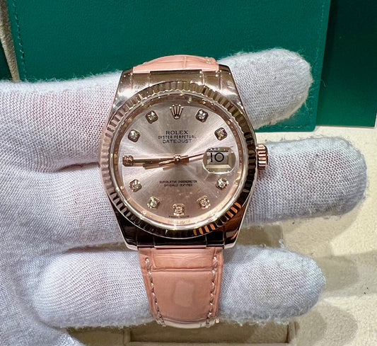 Rolex Datejust 36mm 116135 rose gold diamond index 2015 box & paper