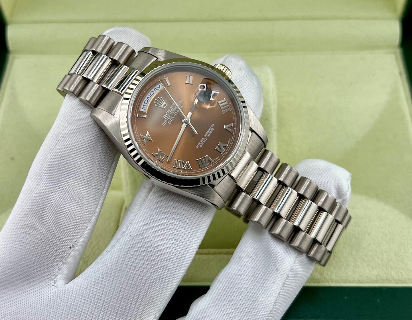 Rolex Day-Date 36mm 18239 White Gold Bronze Dial 1998
