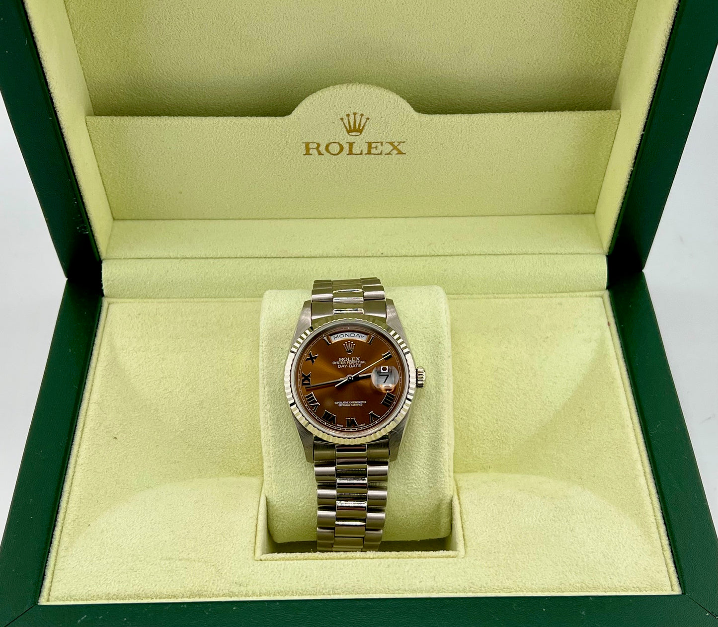 Rolex Day-Date 36mm 18239 White Gold Bronze Dial 1998