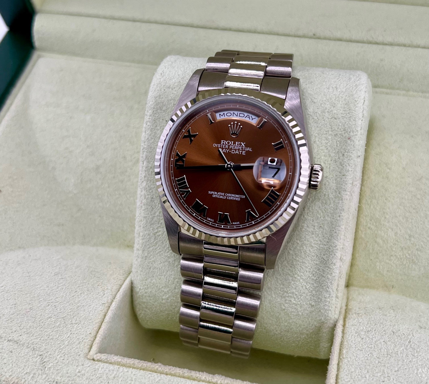 Rolex Day-Date 36mm 18239 White Gold Bronze Dial 1998
