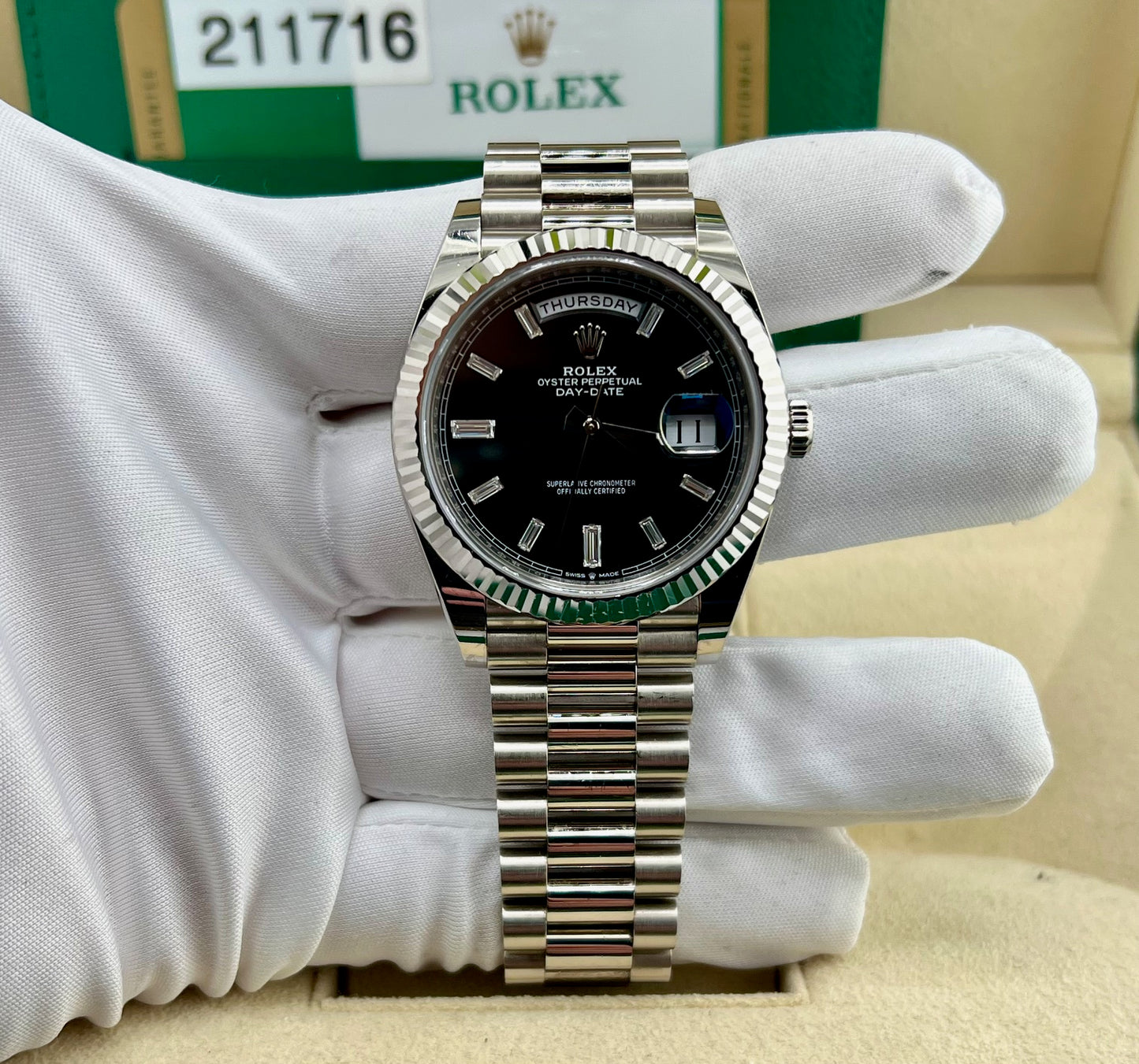 Rolex Day-Date 40mm 228239 Black Dial Baguette Index 2019 Ita