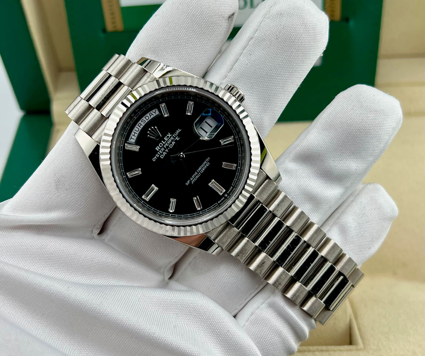 Rolex Day-Date 40mm 228239 Black Dial Baguette Index 2019 Ita