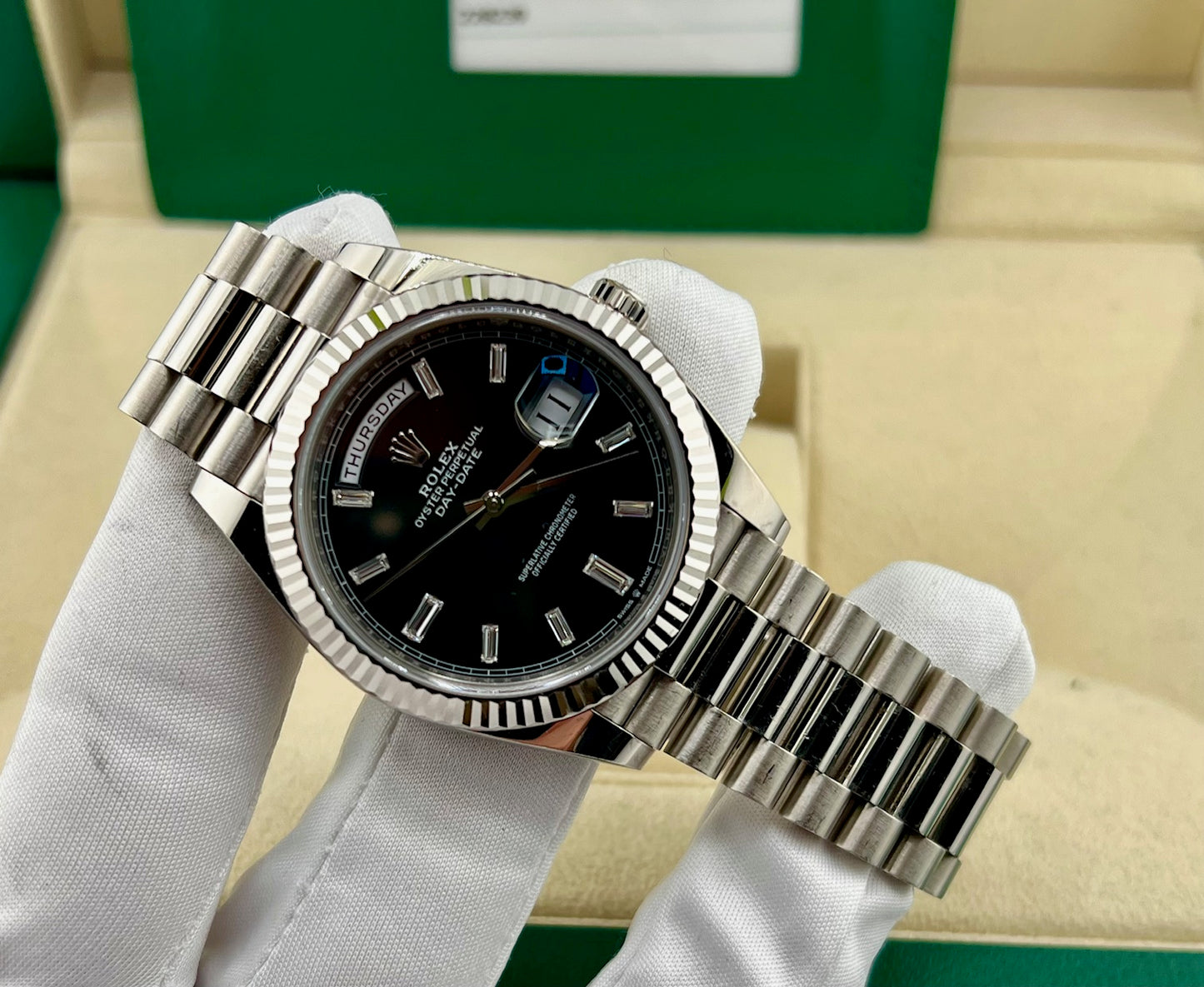 Rolex Day-Date 40mm 228239 Black Dial Baguette Index 2019 Ita