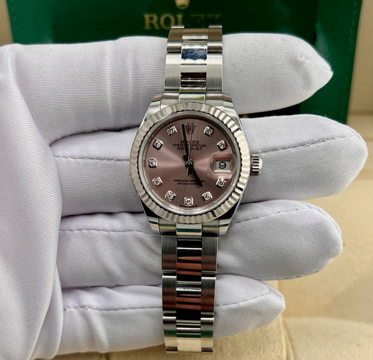 Rolex Lady-Datejust 279174 28mm Pink Dial Diamond index 2024 oyster