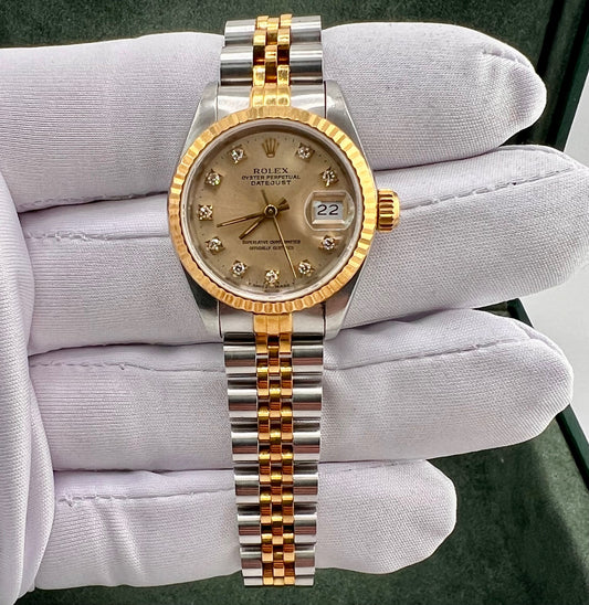 Rolex Lady-Datejust 69173 Champagne Dial Diamond Index 1990 26mm only watch