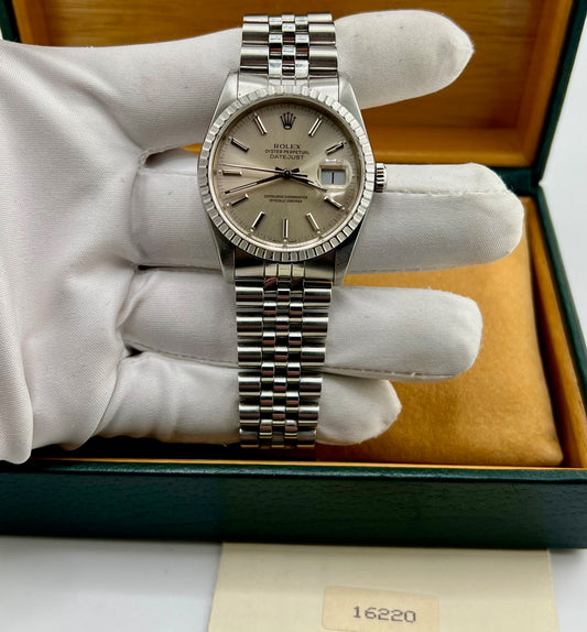 Rolex Datejust 36mm 16220 Silver Dial Jubilèe 1988 Box&paper