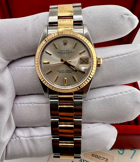 Rolex Datejust 31mm Boy 68273 Silver Dial Oyster 1995 B&P Ita