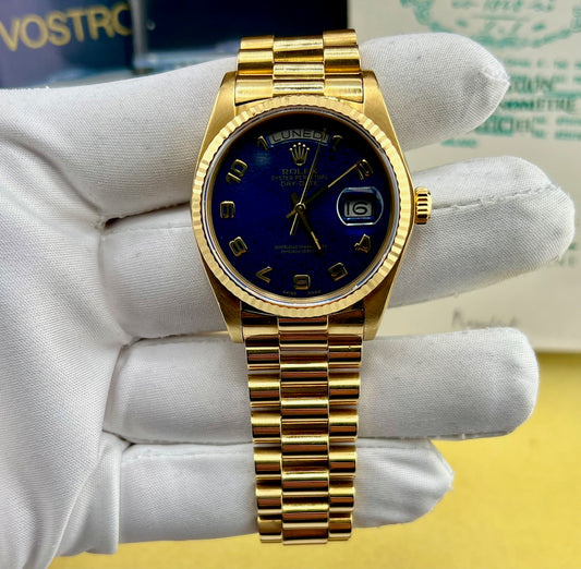 Rolex Day-Date 36mm 18038 ''Computer'' Blue Dial 1978 Box&Paper