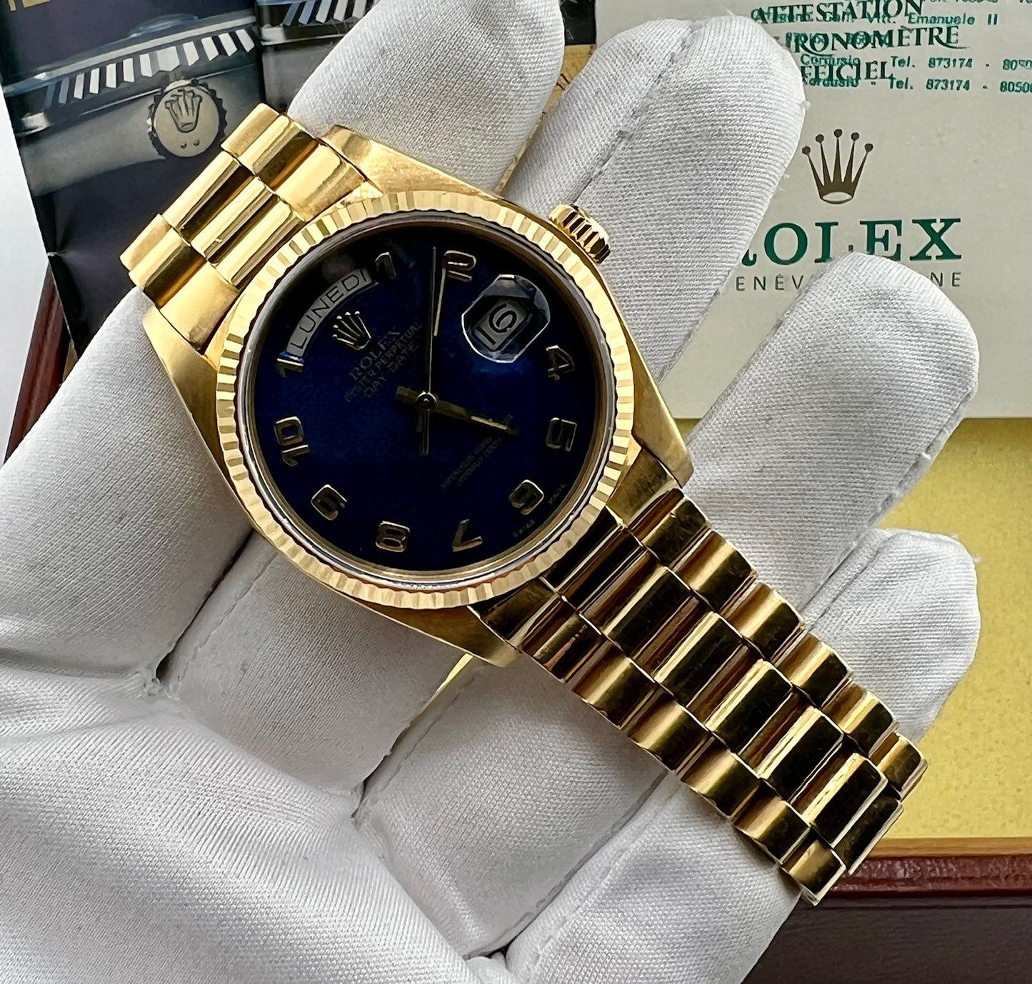 Rolex Day-Date 36mm 18038 ''Computer'' Blue Dial 1978 Box&Paper
