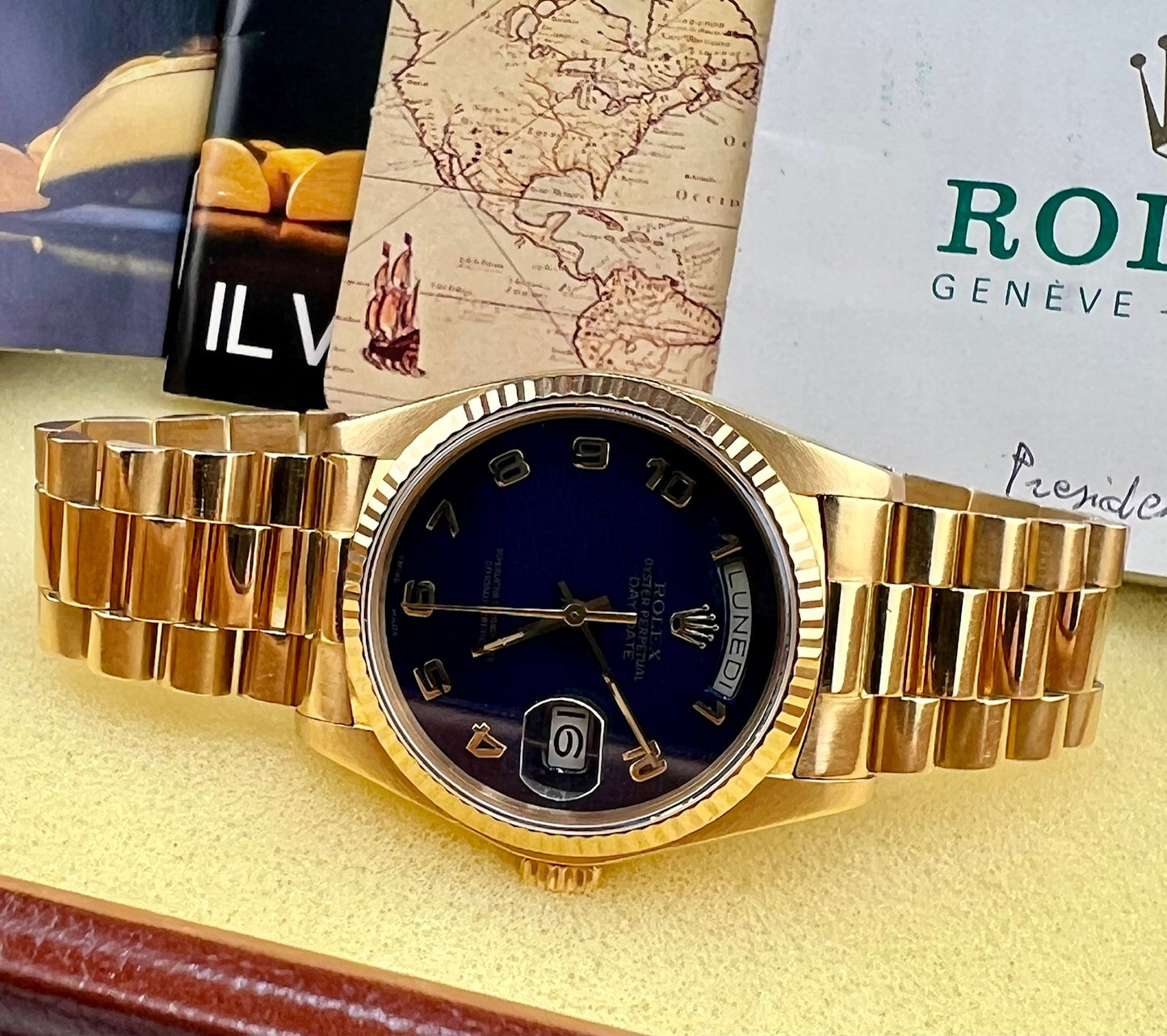 Rolex Day-Date 36mm 18038 ''Computer'' Blue Dial 1978 Box&Paper
