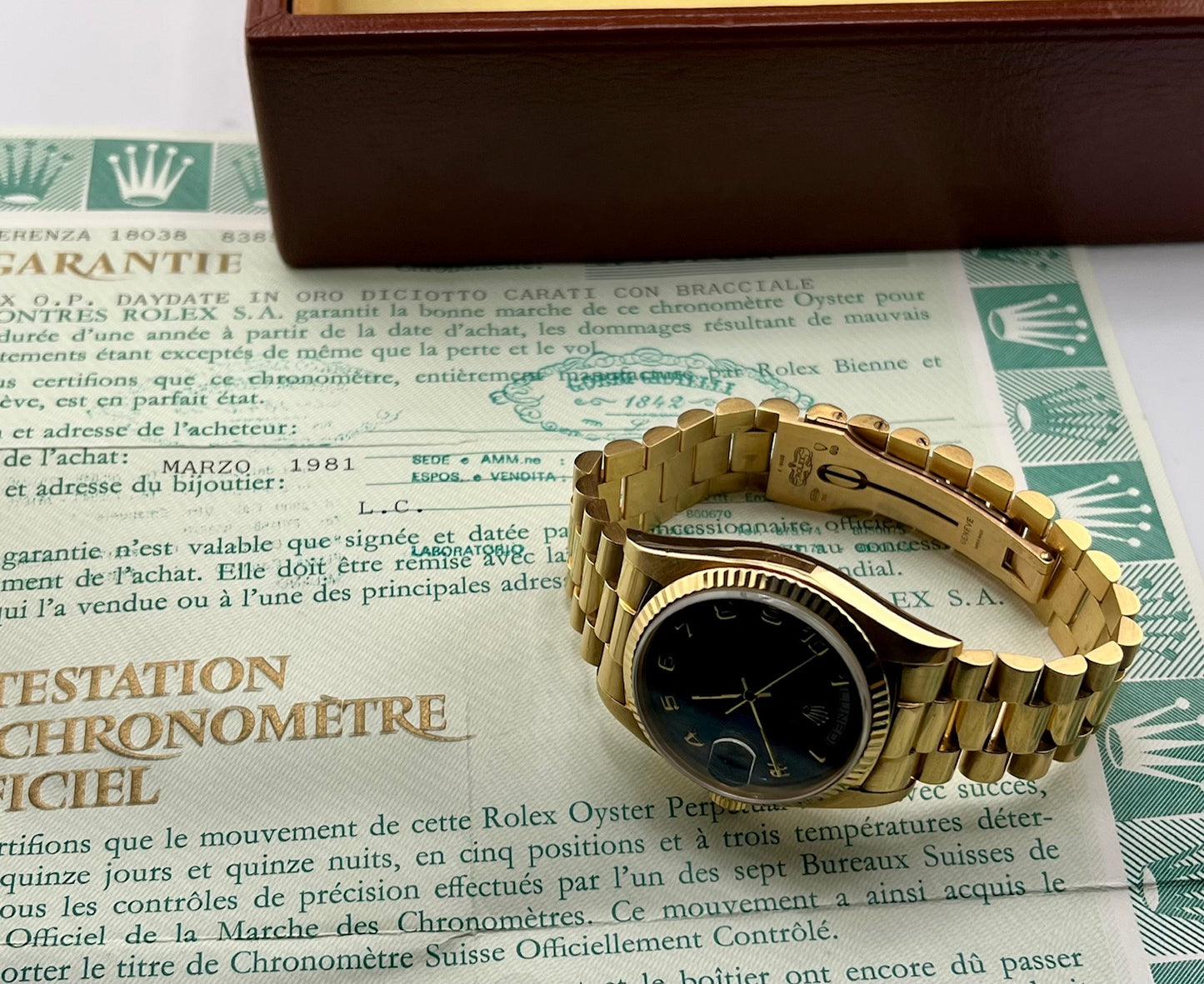Rolex Day-Date 36mm 18038 ''Computer'' Blue Dial 1978 Box&Paper