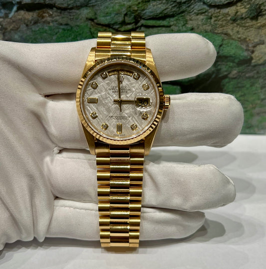 Rolex Day-Date "President" 18238 Meteorite Dial Diamond Index 1991  full set