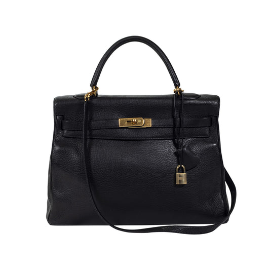 Borsa Hermès Modello Kelly 35 Vintage Pelle nera finitura oro Anno 1997