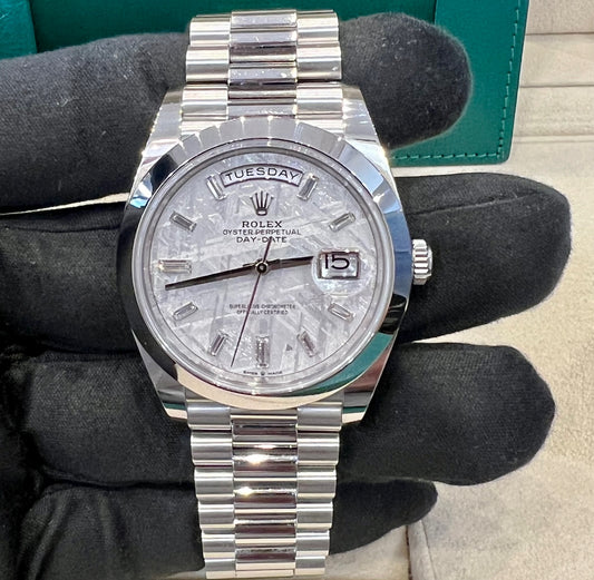 Rolex Day-Date 40 228206 New 2021 Meteorite Dial Baguette Index